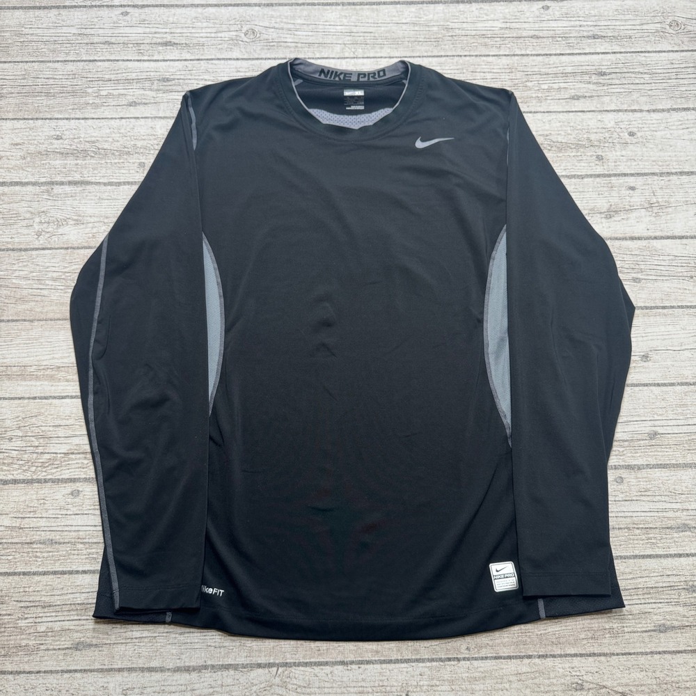 Nike Pro Shirt Men's XL Black Compression Long Sleeve Padded Spine Training Gym